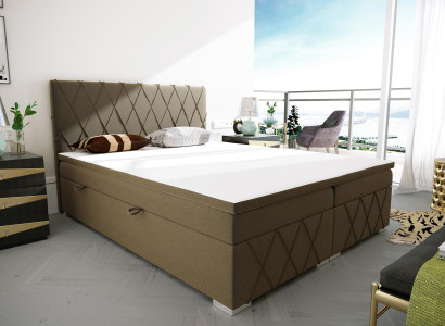 Boxspring-Bett Hotel Duebel Samt Luxus Better Gepolstert Bettkëschte Funktioun Braun
