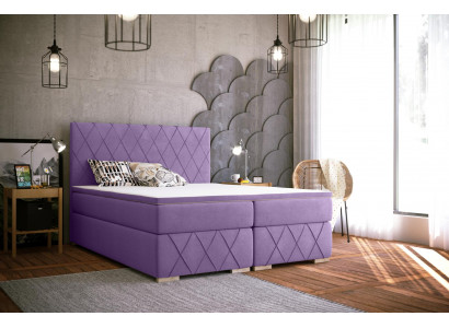 Komplett Set Matrass & Topper Boxspring Bett Lila Stoff 180x200cm Better