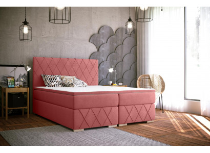 Komplett Set Matratz & Topper Boxspring Bett Rosa Gepolstert 180x200cm Betten Nei