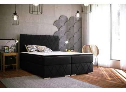 Komplett Set Matrass & Topper Boxspring Bett Schwaarz Polster 180x200cm Better