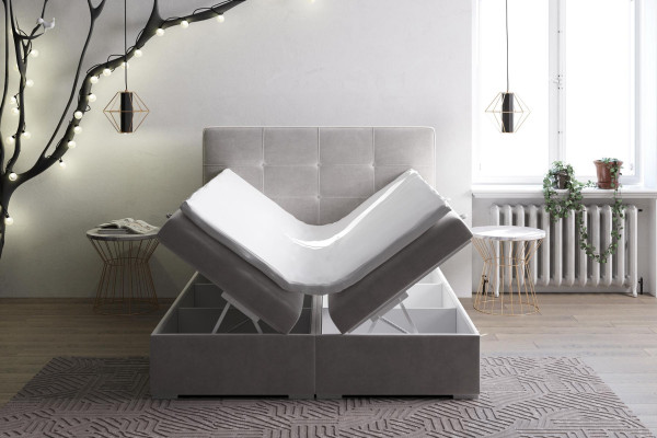 Boxspring Bett Hotel Duebel Samt Textil Luxus Better Polster Bettekasten Funktioun