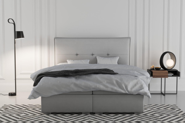Boxspring-Bett Hotel Duebel Textil Grau Luxus Better Polster Bettkëscht Funktioun