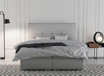 Boxspring-Bett Hotel Duebel Textil Grau Luxus Better Polster Bettkëscht Funktioun