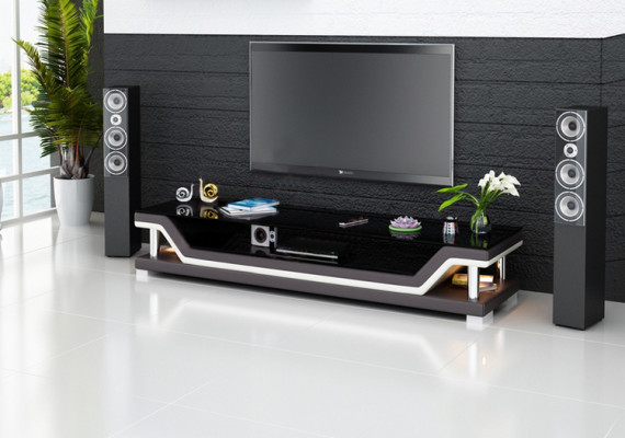 RTV TV Säitenschaf, Lieder Glas Dësch, Fernseh Schaf, Dësch Designer 3009