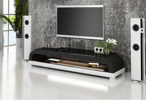 RTV TV Säitbord Lieder Glas Dësch Fernseh Schaf Dësch Designer 6108