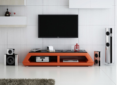 RTV TV Säitenschaf Leder Glas Dësch Fernsee Schaf Dësch Lowboard Mo.B