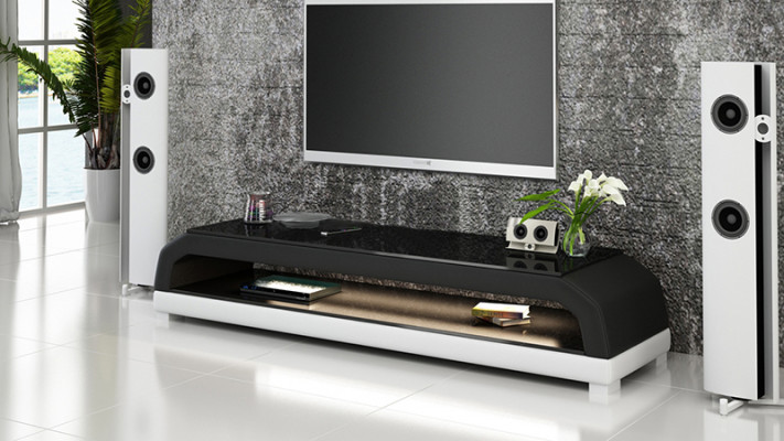 RTV TV Säitestull Lieder Glas Dësch Fernseh Schaf Dësch Lowboard Mo.G.