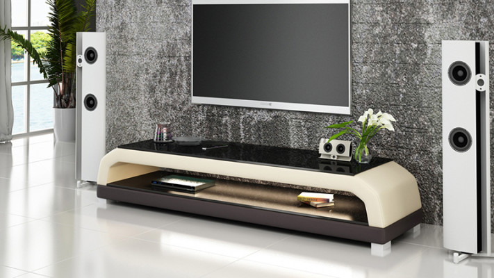 RTV TV Säitestull Lieder Glas Dësch Fernseh Schaf Dësch Lowboard Mo.G.