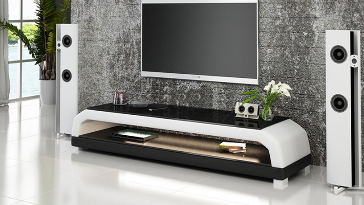 RTV TV Säitestull Lieder Glas Dësch Fernseh Schaf Dësch Lowboard Mo.G.
