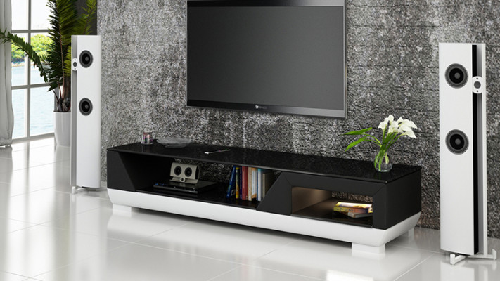 RTV TV Sideboard Lieder Glas Dësch Fernseh Schaf Dësch Lowboard Mo.I