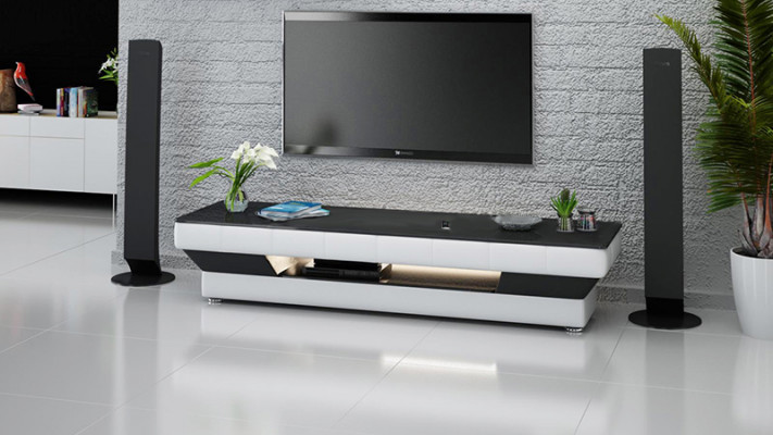 RTV TV Säitendësch Lieder Glas Dësch Fernsehkabinett Dësch Lowboard Mo.J