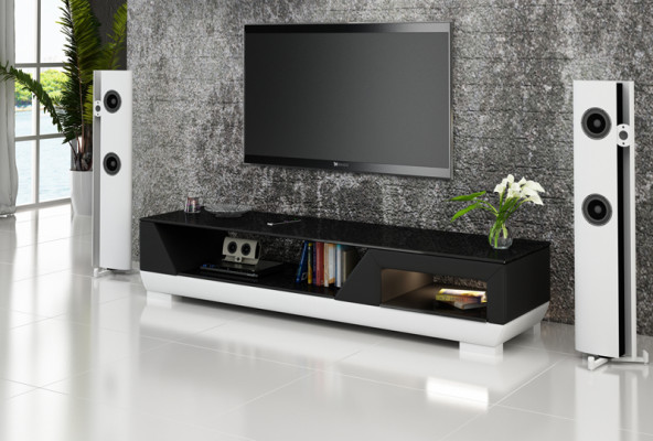 RTV TV Säitestuff Lieder Glas Dekor Dësch Fernseh Schaf Dësch Designer