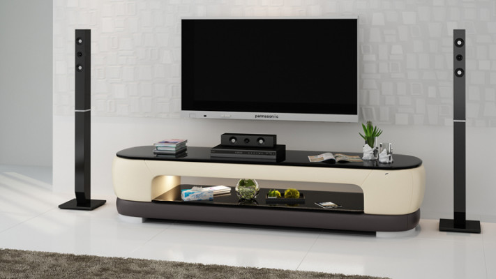 RTV TV-Säitendësch Dekor Lieder Glas Dësch Fernseeschaf Dësch Designer