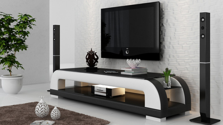 RTV TV-Säitendësch Dekor Lieder Glas Dësch Dësch Fernseh Schaf Designer