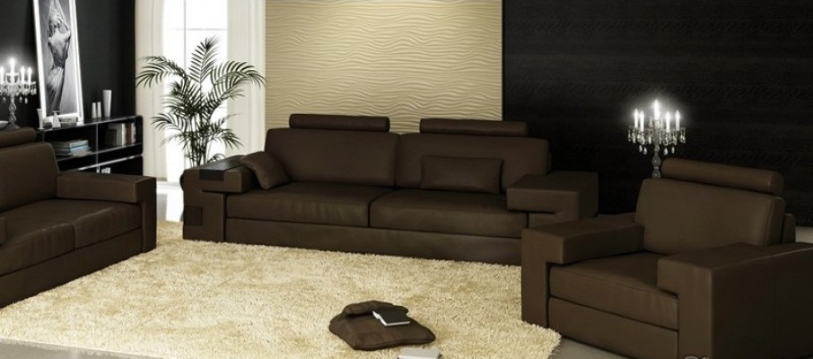Ledercouch Sofagarnitur 3+2+1 Couch Setzer Këssen Sofa Garnitur Set Nassau Braun