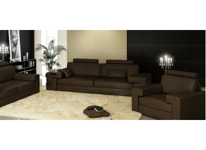 Ledercouch Sofagarnitur 3+2+1 Couch Setzer Këssen Sofa Garnitur Set Nassau Braun