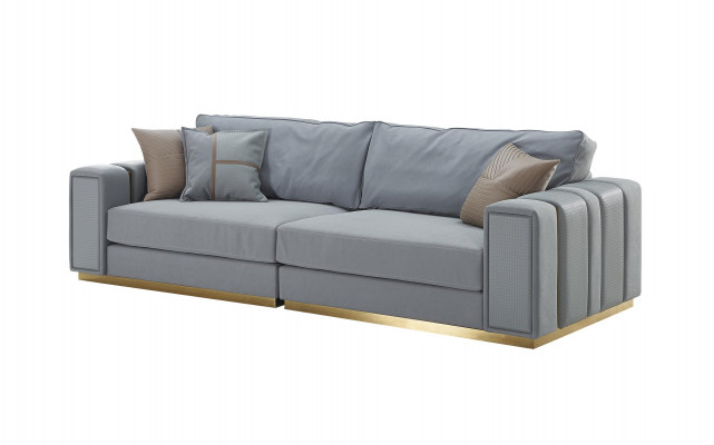 Sofa 3-Sëtz Liichtblo Nei Kreativ Modern Wunnzëmmer Design Soffa Miwwelen Stoff