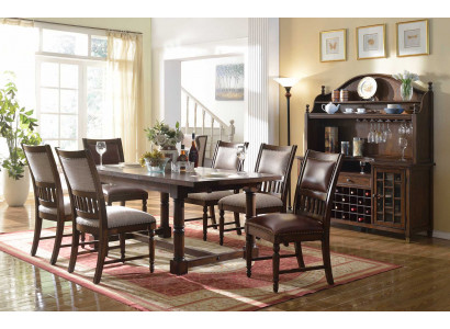 Iesszëmmer Set Iessdësch 6 Stull Kommode Dëscher Holz Design Grupp Garnitur 9 Deeler