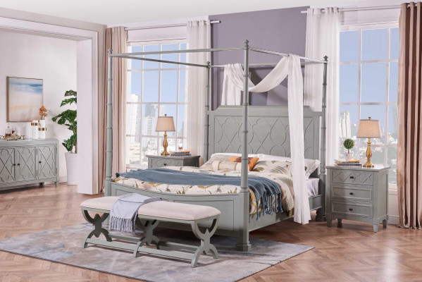 Schlofzëmmer Komplett Set Landhaus Stil Modern Bett Nuetsdësch 5 Stéck. Neit