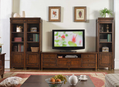 Wunnzëmmer Set Wandregal Kommode Sideboard Wunnwänn 3x Vitrinn Design 4tlg. Nei