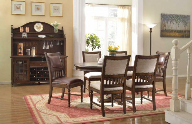 Hëlz Design-Esszëmmer-Set fir d'Wunnzëmmer Dësch 6x Stull-Set gepolstert 7 Stéck.