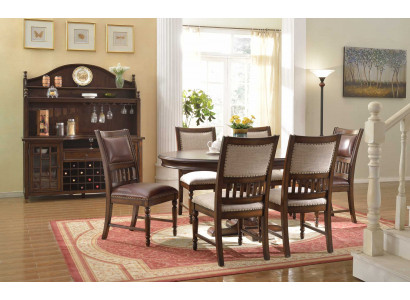 Hëlz Design-Esszëmmer-Set fir d'Wunnzëmmer Dësch 6x Stull-Set gepolstert 7 Stéck.