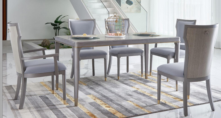 Komplett Set Iessdësch + 6 Still Iesszëmmer Dekoratioun Garnitur Iess Grupp Dësch