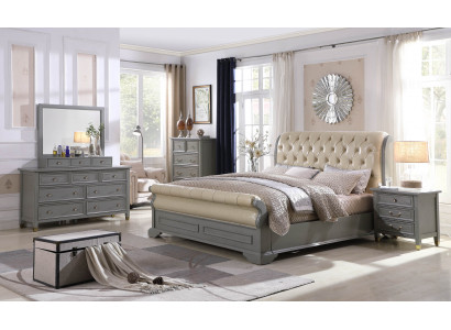 Schlofzëmmer Set Designer Luxus Holz Miwwelen 180x200cm Bett 2x Nuetsdësch 3 Deeler.