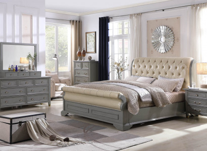 Schlofzëmmer Set Designer Luxus Holz Miwwelen 180x200cm Bett 2x Nuetsdësch 3 Deeler.