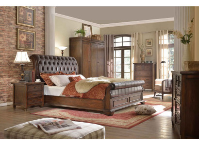 Schlofzëmmer Bett Nuetsdëscher 3-tlg. Set Luxus Better Holz Duebelbett Nei