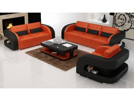 3+2+1 Sofagarnitur Ledersofa Couch Canapé Designer Canapéen Wunnlandschaft Bergamo