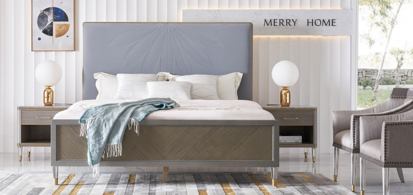 Bett 2x Nuetsdësch 3 Stéck Schlofzëmmer Set Design Deko Modern Luxus Better