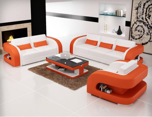 3+2+1 Sofagarnitur Ledersofa Couch Canapé Designer Canapéen Wunnlandschaft Bergamo