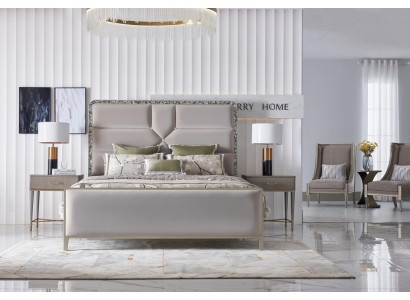 Luxus Bett Schlofkummer Miwwelen 2x Nuetsdësch Set Better Dubai Hotel 3-deelég