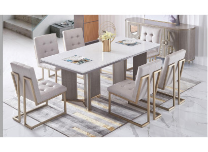Designer Iesszëmmer Still Set Metall Textil Fotell 6x Lounge Still