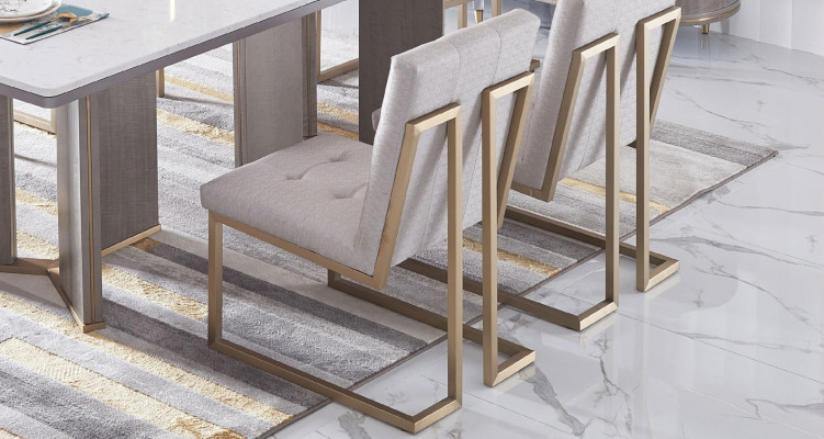 Designer Iesszëmmer Still Set Metall Textil Fotell 6x Lounge Still