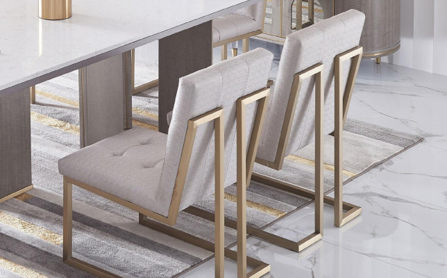 Designer Iesszëmmer Still Set Metall Textil Fotell 6x Lounge Still