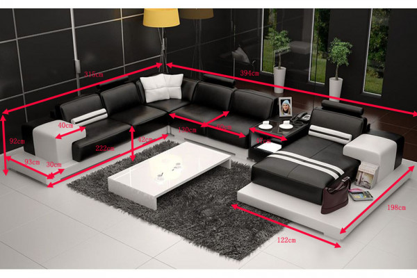 Sofa Couch Wohnlandschaft XXL Couch Ledersofa mat Ottomane Sofagarnitur 2725