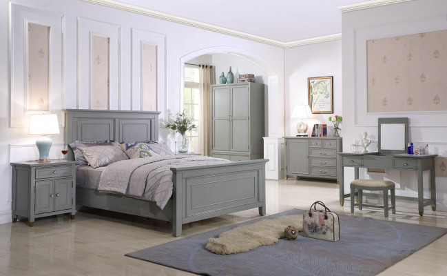 Schlofzëmmer Nuetsdëscher 3 Stéck Set Design Luxus Bett Holz Duebelbett nei Miwwelen