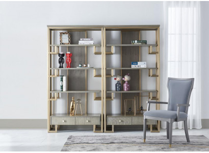 Designer Vitrinn 2x Vitrinn Holz Schaf Schief Schief Wunnzëmmer Regal