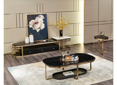 Wunnzëmmer Set Sideboard Säitentafel Couchtisch Dësch 3-Teileg Komplett