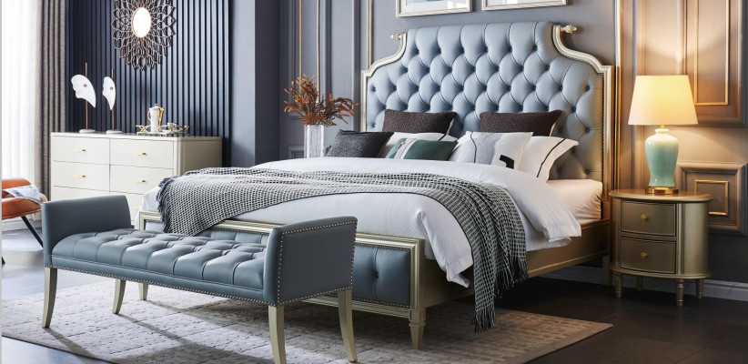 E e Bett am Chesterfield-Stil fir Är Schlofkummer.