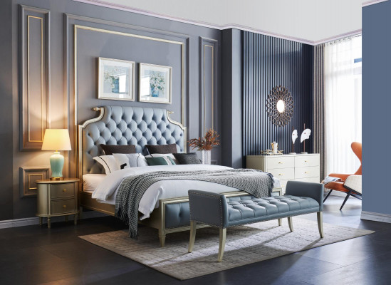 E e Bett am Chesterfield-Stil fir Är Schlofkummer.