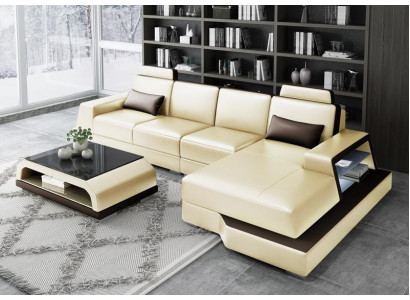 Modern Eckcouch Design Sofa Polster Ecke Wunnlandschaft Lieder Textil Canapé LED
