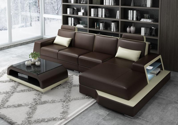 Modern Eckcouch Design Sofa Polster Ecke Wunnlandschaft Lieder Textil Canapé LED