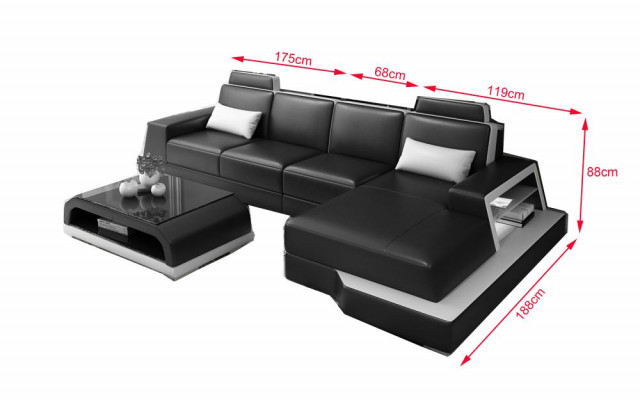 Modern Eckcouch Design Sofa Polster Ecke Wunnlandschaft Lieder Textil Canapé LED