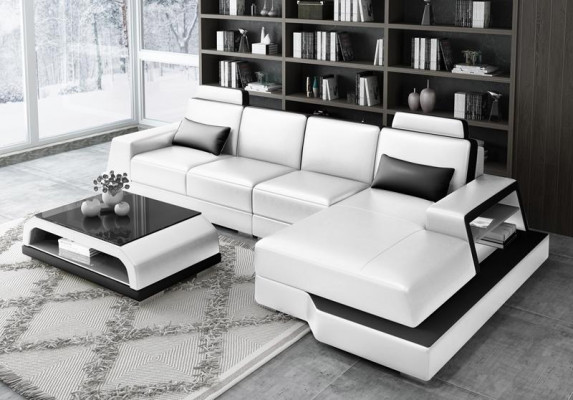 Modern Eckcouch Design Sofa Polster Ecke Wunnlandschaft Lieder Textil Canapé LED