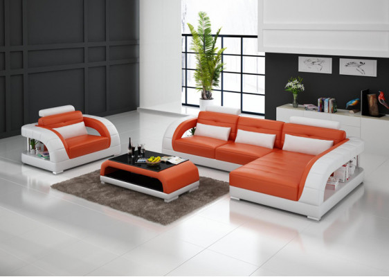 Ledercouch Couch Wunnlandschaft Ecksgaang + Sëtz Nei Garnitur Design Couch mat USB