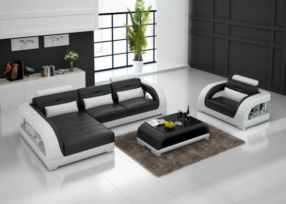 Ledercouch Couch Wunnlandschaft Ecksgaang + Sëtz Nei Garnitur Design Couch mat USB