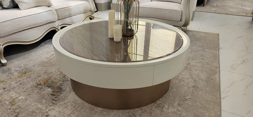 Design Metall Holz Gold Canapé Wunnzëmmer Dëscher Bäistall Ronn Dësch Couchdësch